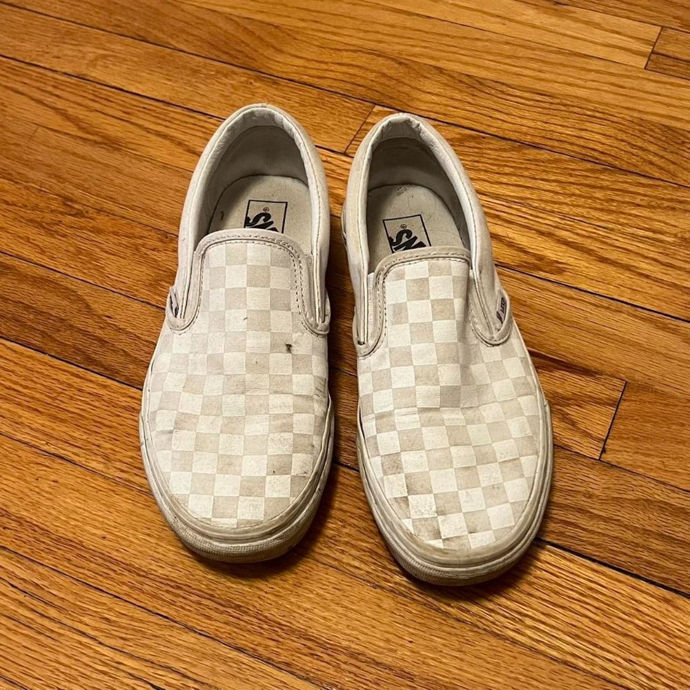 Used White Checkered Vans